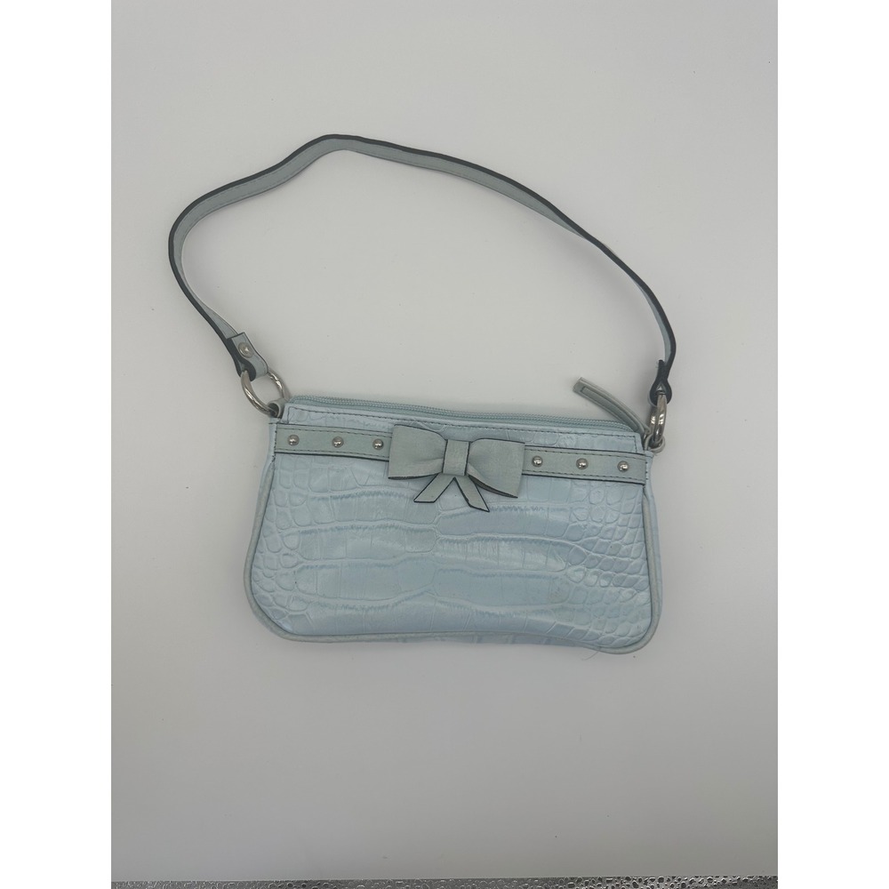 Limited Too Light Blue Croc Embossed Bow Baguette Shoulder Bag Y2K Vintage Studs